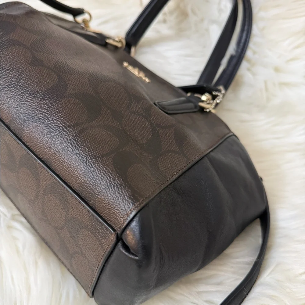 COACH Brown and Black Signature Satchel with Gold Hardware#F58290 - Picture 9 of 12